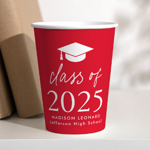 Modern Class of 2025 Script Red Graduation Paper Cups