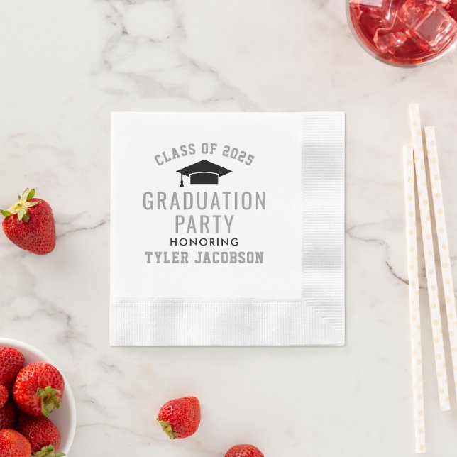 Modern Class of 2025 Silver Custom Graduation Napkin (Insitu)