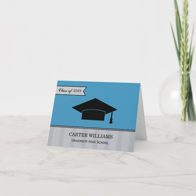 Modern Class of 2025 Sky Blue Custom Graduation Thank You Card (Front)
