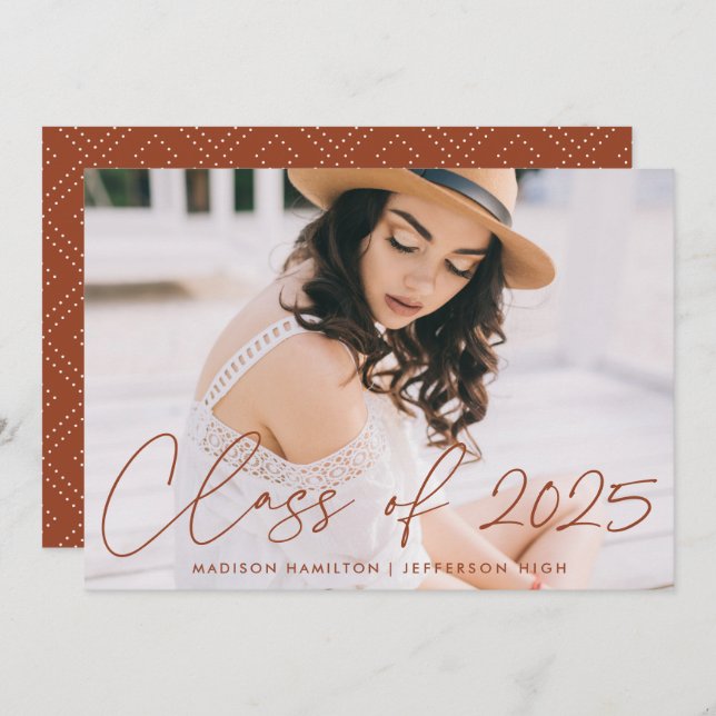 Modern Class of 2025 Terracotta Script Photo Announcement (Front/Back)