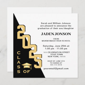 Modern Class of 2025 White Black Graduation Party Invitation