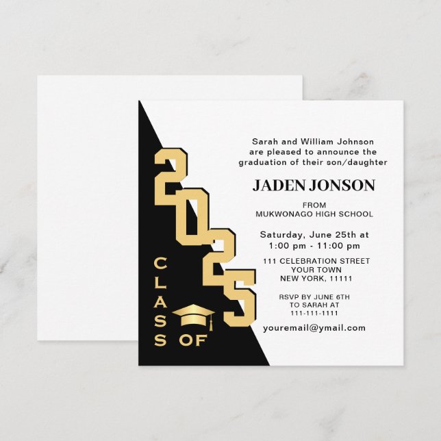 Modern Class of 2025 White Black Graduation Party Invitation (Front/Back)