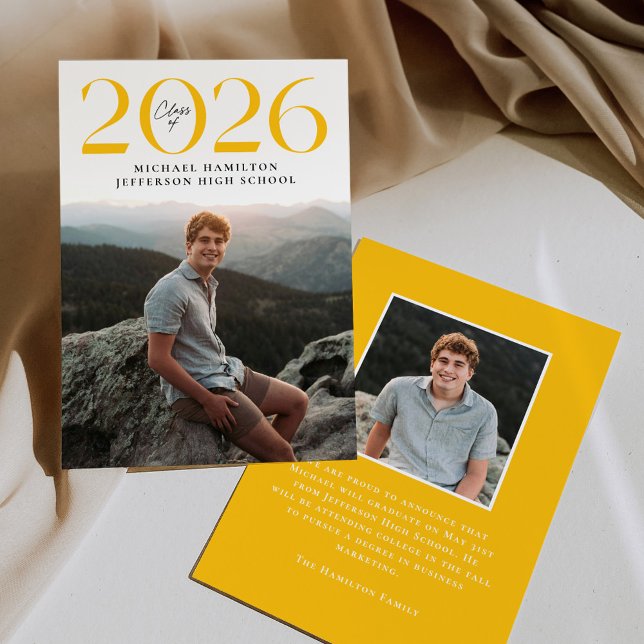 Modern Class of 2025 Yellow 2 Photo Graduation Announcement (Creator Uploaded)