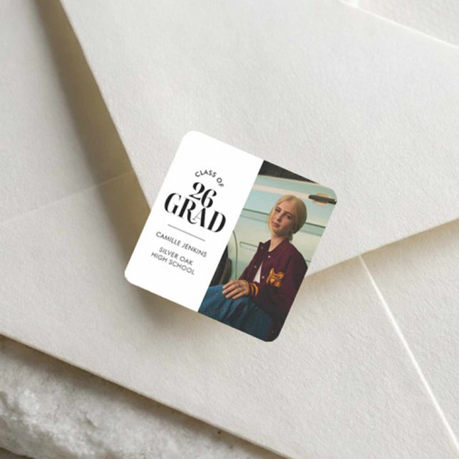 Modern Class of 2026 Graduation Square Sticker (Class of 26 Grad Photo Sticker
)