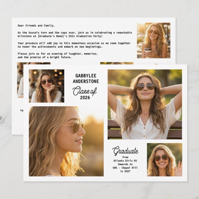 Modern Class of 2026 Multi Photo Graduation Party  Invitation (Front/Back)