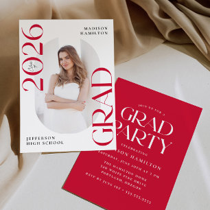 Modern Class of 2026 Red Photo Graduation Party Invitation