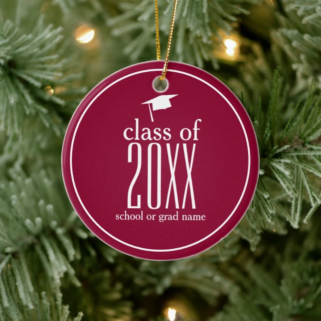 Modern Class of 20XX Graduation Cap Custom Colour Ceramic Tree Decoration (Tree)