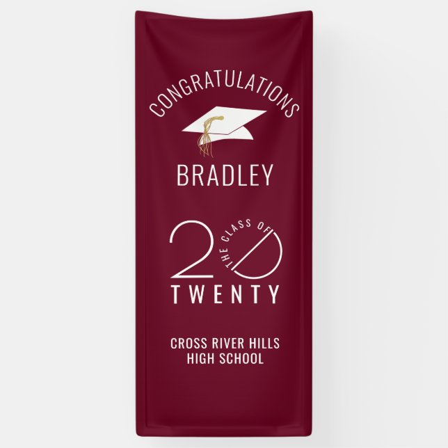 Modern CLASS OF 20XX Maroon Graduation Door Banner (Vertical)