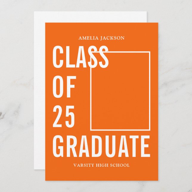 Modern Class Of 25 Orange Graduation Party Invitation (Front/Back)