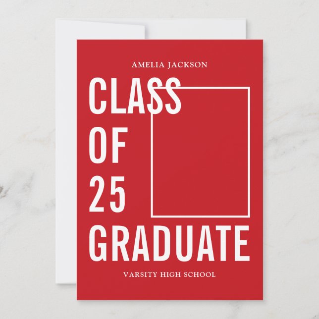 Modern Class Of 25 Red & White Graduation Party Invitation (Front)