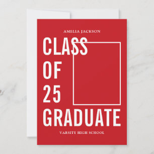 Modern Class Of 25 Red & White Graduation Party Invitation