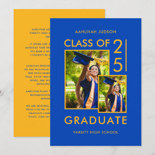 Modern Class Of 25 Royal Blue 2 Photos Open House Invitation