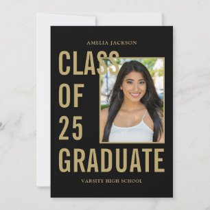 Modern Class Of 26 Black & Gold Graduation Party Invitation