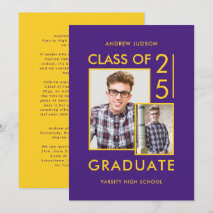 Modern Class Of 26 Purple 2 Photos Open House Invitation
