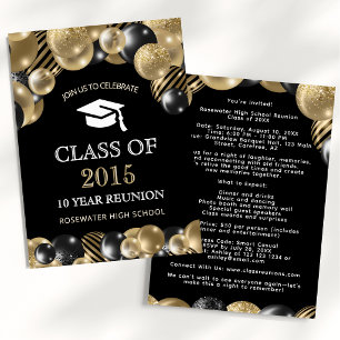 Modern Class Reunion Black Gold Invitation
