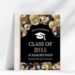 Modern Class Reunion Black Gold Invitation
