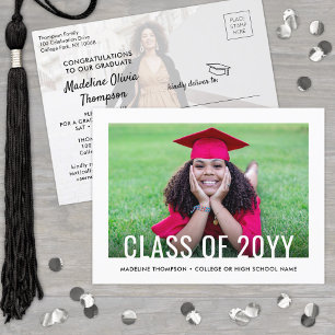 Modern Class Year & 2 Graduate Photos Graduation Invitation Postcard