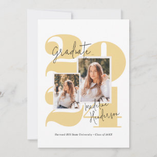 Modern Class Year 5 Photo Collage Gold Graduation Announcement