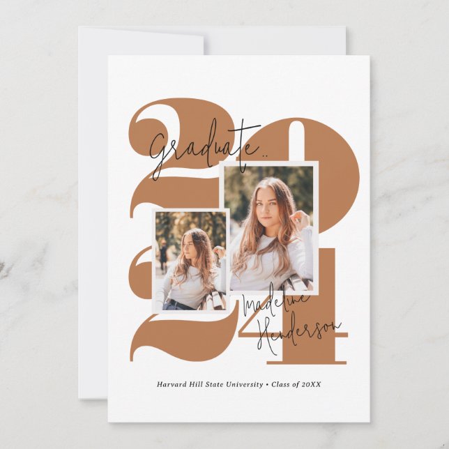 Modern Class Year 5 Photo Terracotta Graduation Announcement (Front)