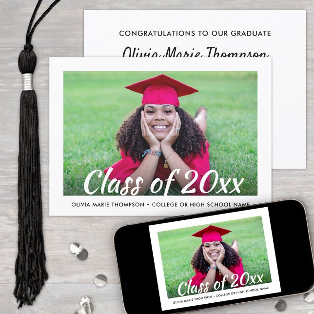 Modern Class Year Calligraphy Photo Graduation Invitation (Creator Uploaded)