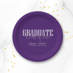 Modern Class Year Classic Purple Graduation Party Paper Plate