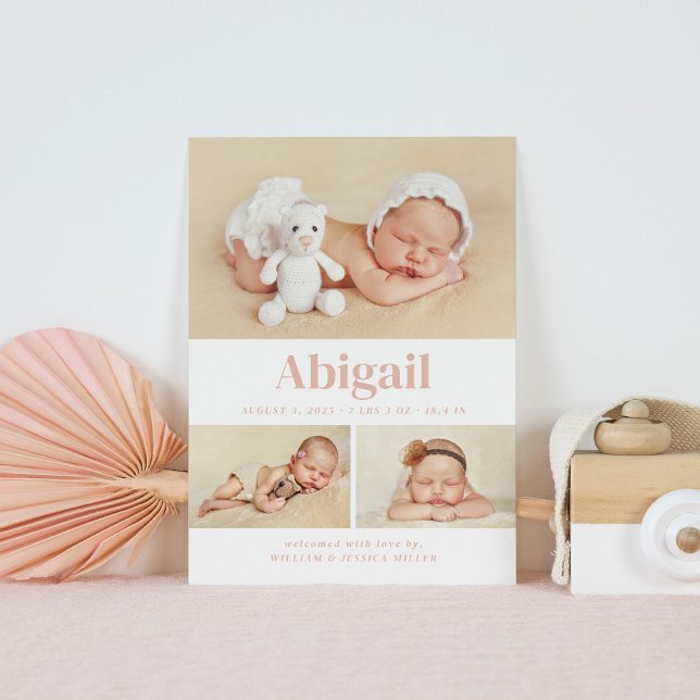 Modern Classic 3 Photo Collage Blush Announcement (Creator Uploaded)