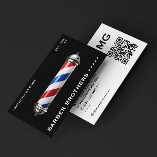 Modern Classic Barber Pole Black Barbershop Business Card