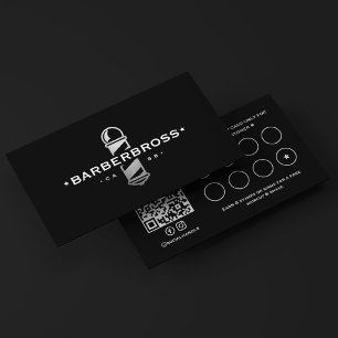 Modern Classic Barbershop Silver Barber Pole Black Loyalty Card