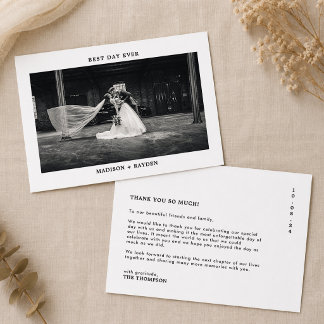 Modern Classic Best Day Ever Photo Wedding Thank You Card