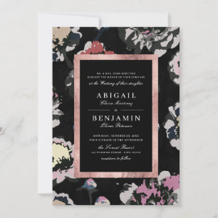 Modern classic black abstract floral wedding invitation