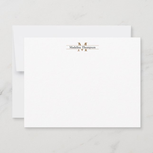 Modern Classic Black and Gold Monogram Name Card (Front)