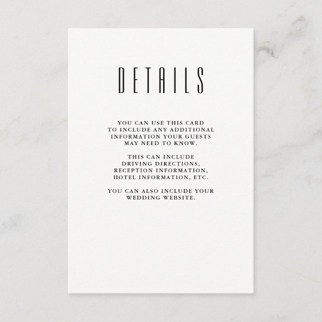 Modern Classic | Black and White Guest Details Enclosure Card (Front)