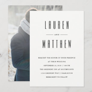 Modern Classic Black and White Photo Wedding Invitation