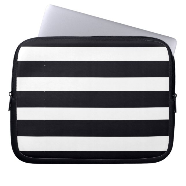 Modern Classic Black And White Striped Cool Chic  Laptop Sleeve (Front)