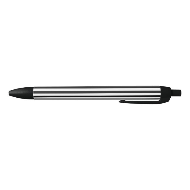 Modern Classic Black and White Striped Pattern Black Ink Pen (Bottom)