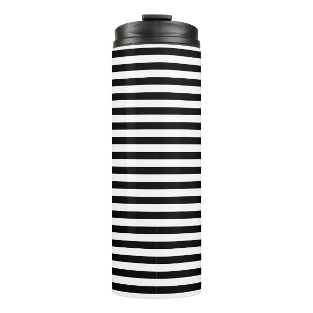 Modern Classic Black and White Striped Thermal Tumbler (Front)