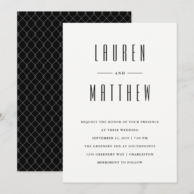 Modern Classic | Black and White Wedding Invitation (Front/Back)