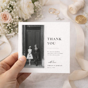 Modern Classic Black and White Wedding Photo Thank You Card