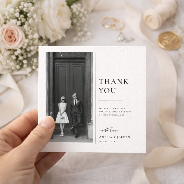 Modern Classic Black and White Wedding Photo Thank You Card (Creator Uploaded)