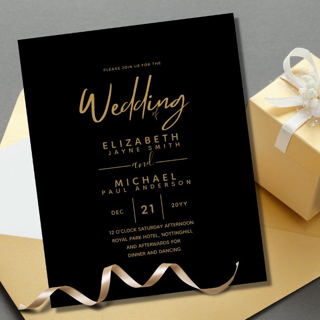Modern Classic Black Gold Budget Wedding Invites (Creator Uploaded)