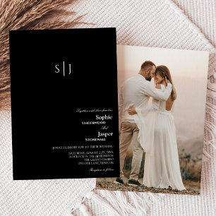 Modern Classic Black Monogram Photo Wedding Invitation