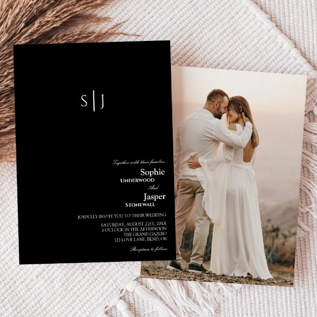 Modern Classic Black Monogram Photo Wedding Invitation (Creator Uploaded)