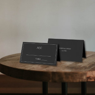  Modern Classic Black Monogram Wedding  Place Card