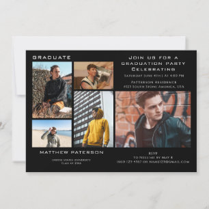 Modern Classic Black Photo Collage Graduation Invitation