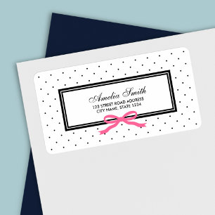 Modern Classic Black Polka Dot Pink Ribbon Address Label