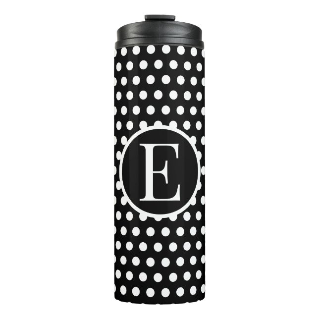 Modern Classic Black Polka Dots initial letter Thermal Tumbler (Front)