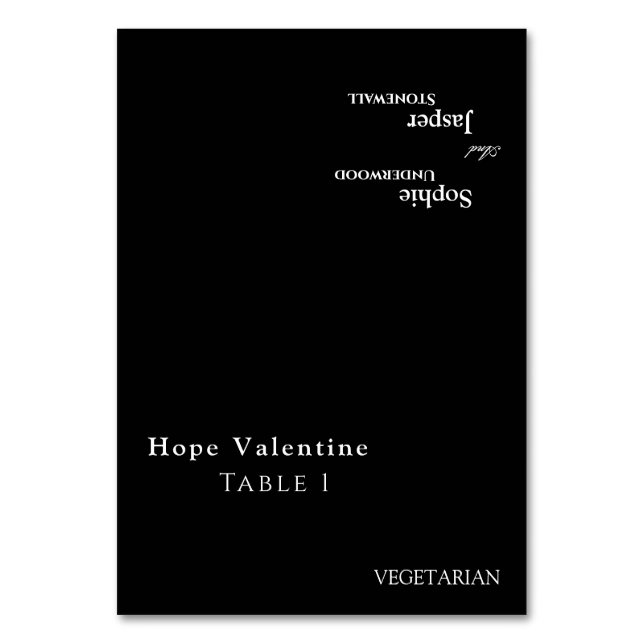 Modern Classic Black Wedding Foldable Place Card (Front)