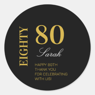 Modern Classic Black, White & Gold 80th Birthday  Classic Round Sticker