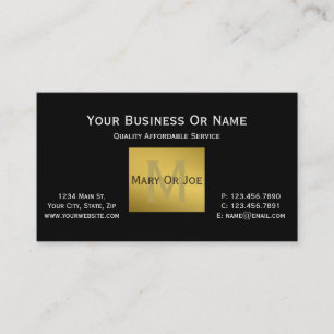 Modern Classic Black White Gold Monogram Business Card