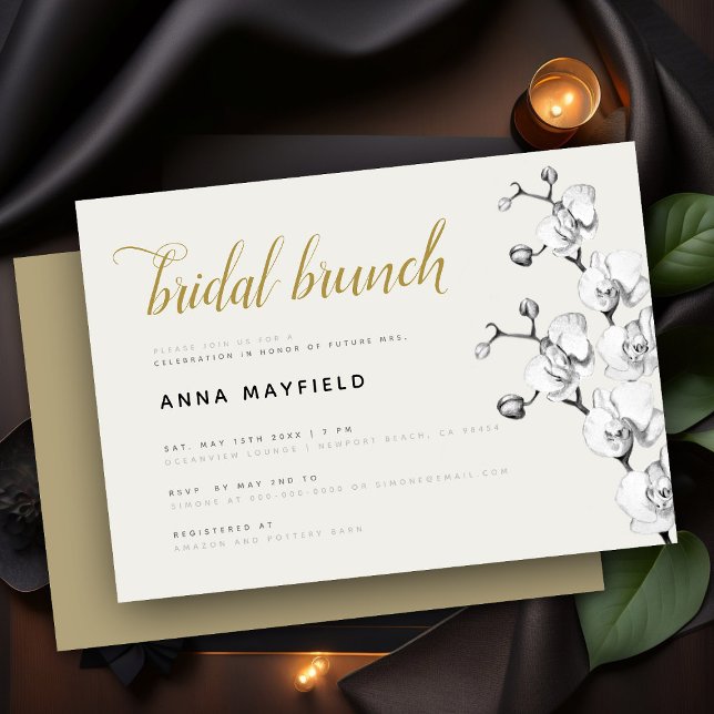 Modern Classic Black White Orchid Bridal Brunch Invitation (Creator Uploaded)